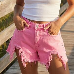 Urban Outfitters BDG Hot Pink Distressed High Waisted A-Line Denim Shorts